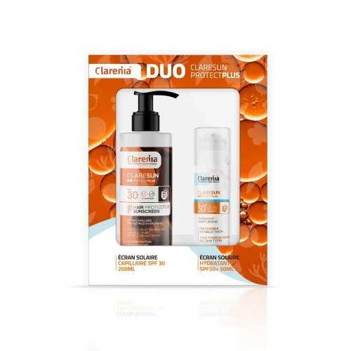 COFFRET SOLAIRE CLARENIA DUO ÉCRAN HYDRATANT INVISIBLE SPF50+ ET ÉCRAN CAPILAIRE -40%