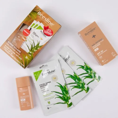 BEESLINE COFFRET ECRAN ANTI AGE TEINTEE SPF 50 + 3 MASQUE VISAGE HYDRATANT (GRATUITS)