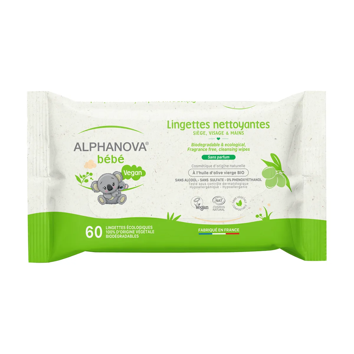 ALPHANOVA Lingettes Nettoyantes A L’huile D’amande Douce 60 unités