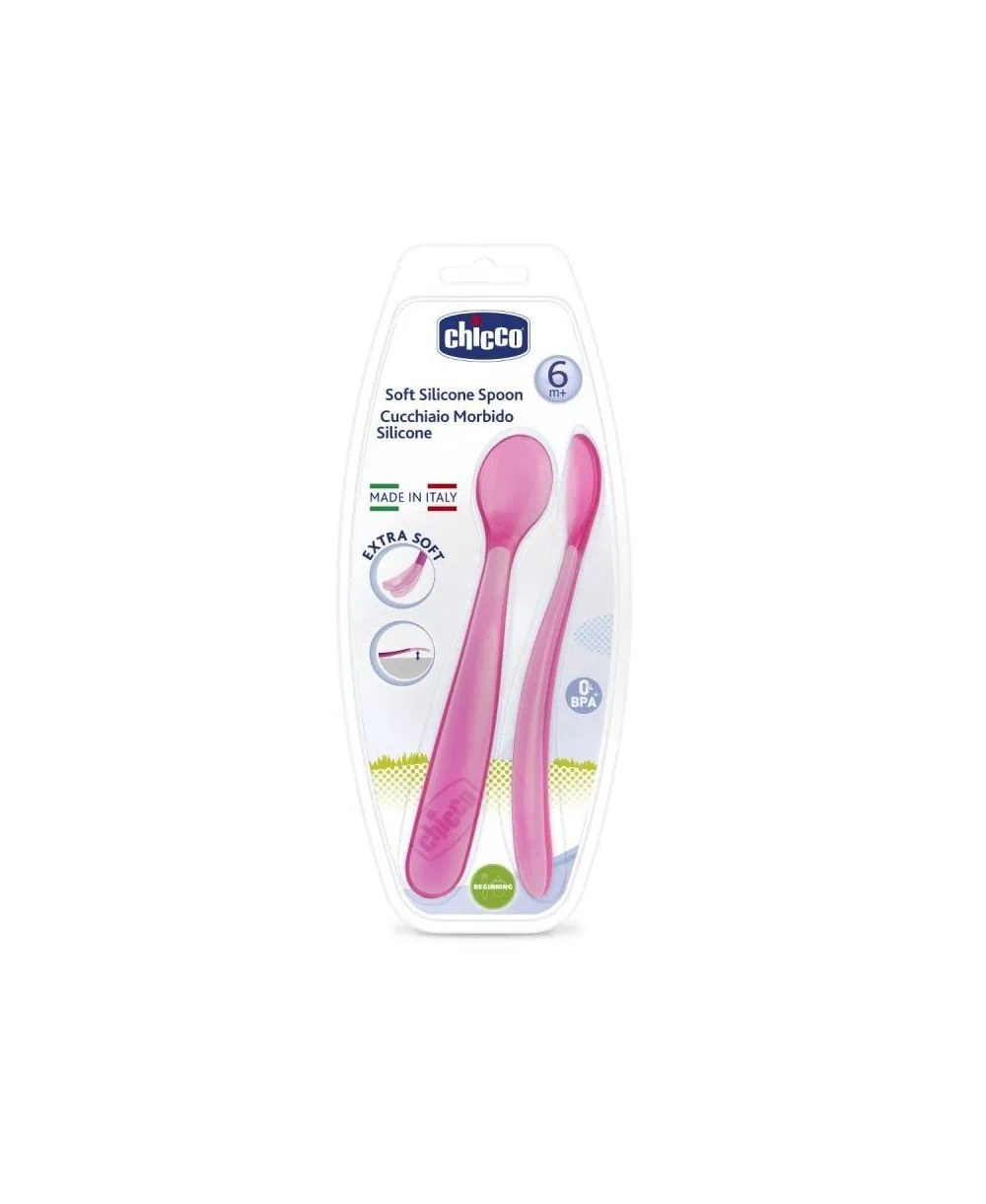 CHICCO Deux Cuillères souple bout silicone 6m+