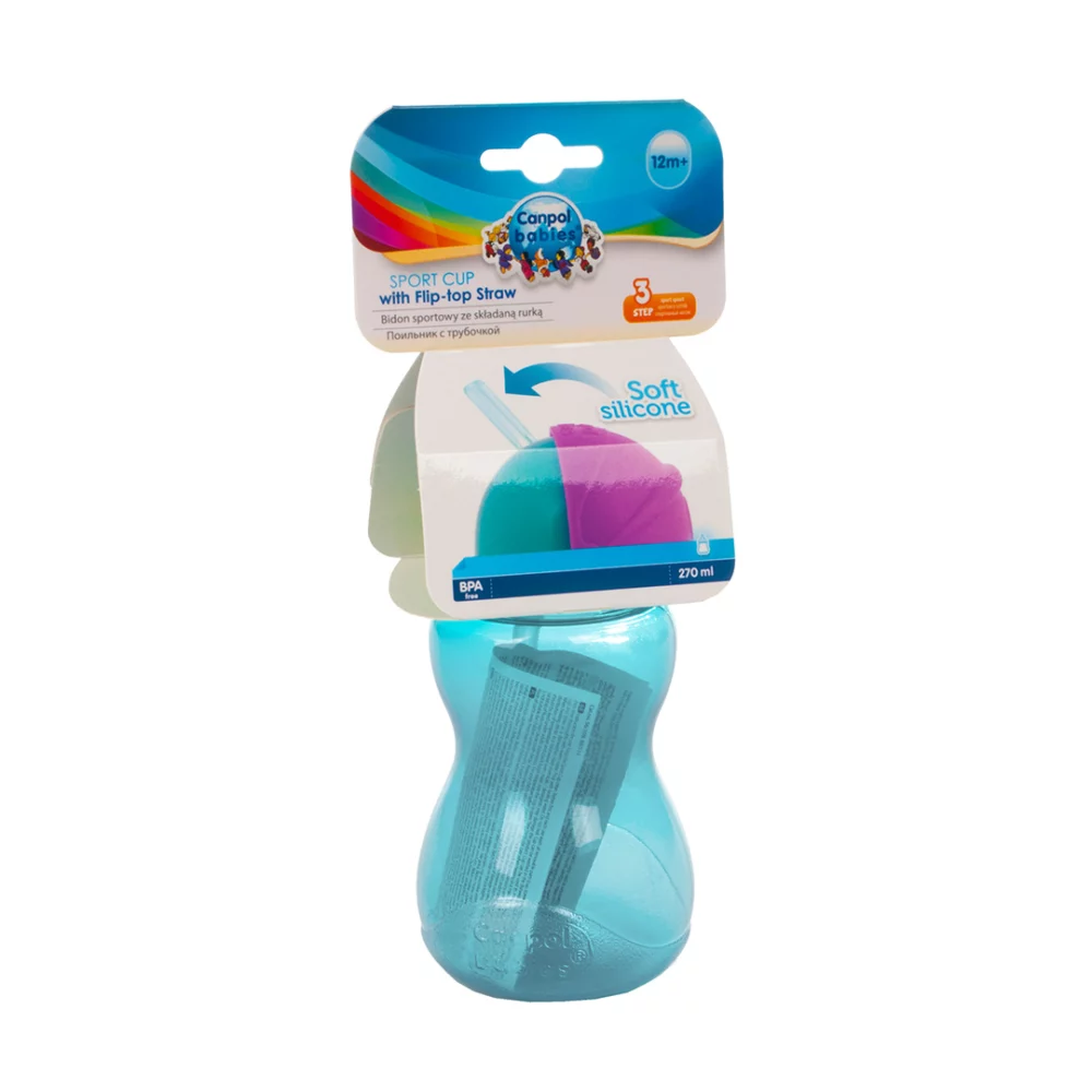 CANPOL Tasse Sport avec paille rétractable 270ml 56/109 Bleu