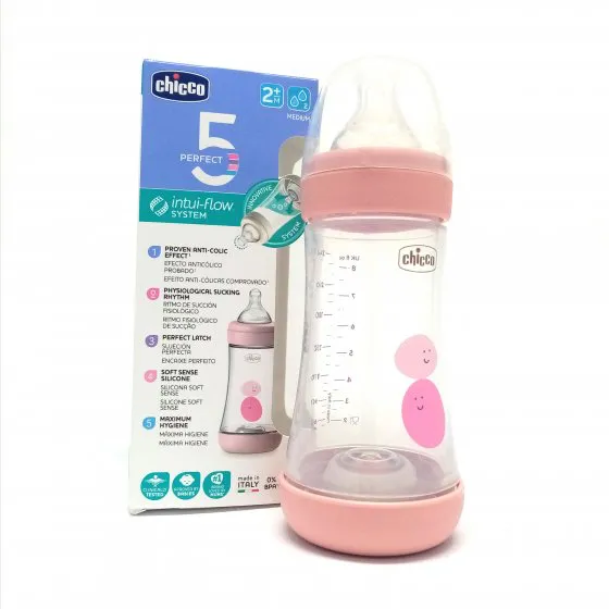 CHICCO Biberon Perfect 5 – 2M+ Rose 240ml