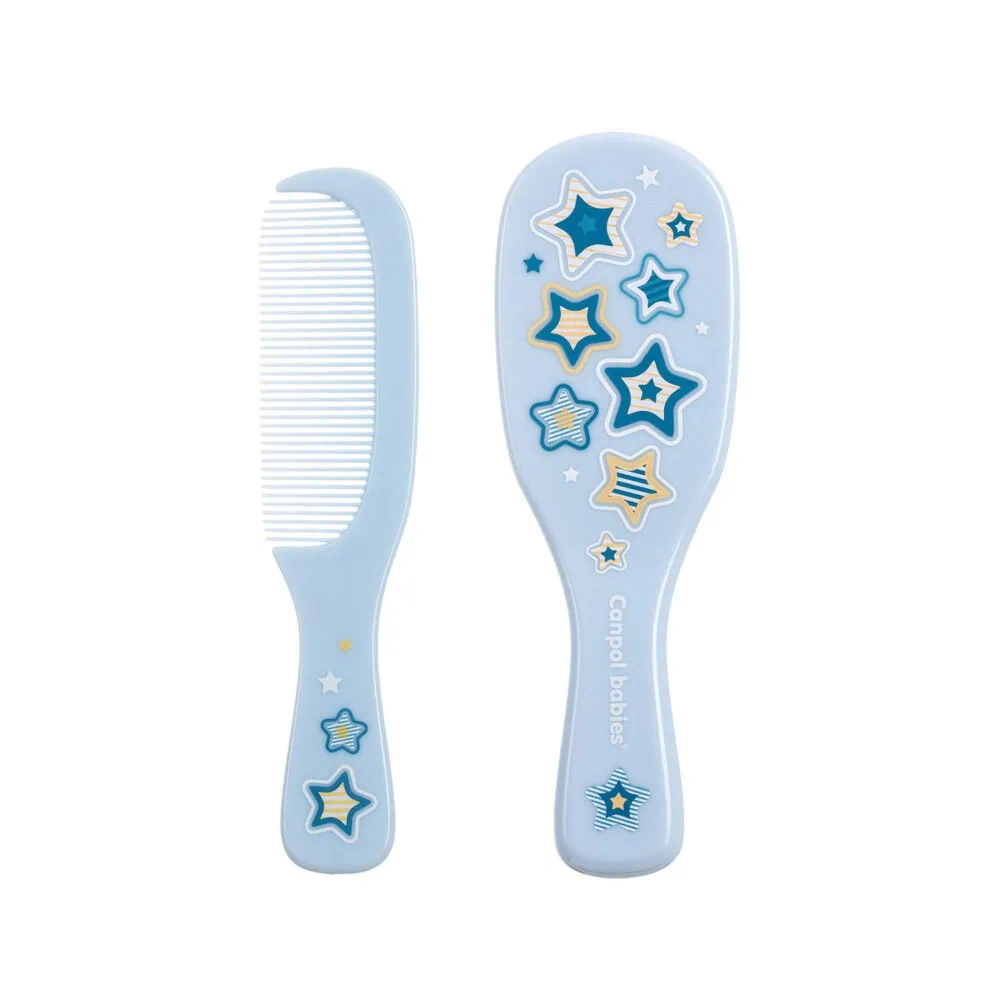 CANPOL Brosse et Peigne Poils Naturels – Nouveau Ne Bleu – 7/406