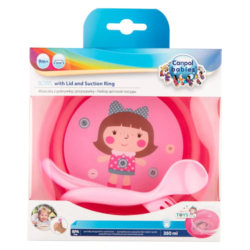 Canpol Bol avec Couverts et Couvercle 350ml Rose 21/300