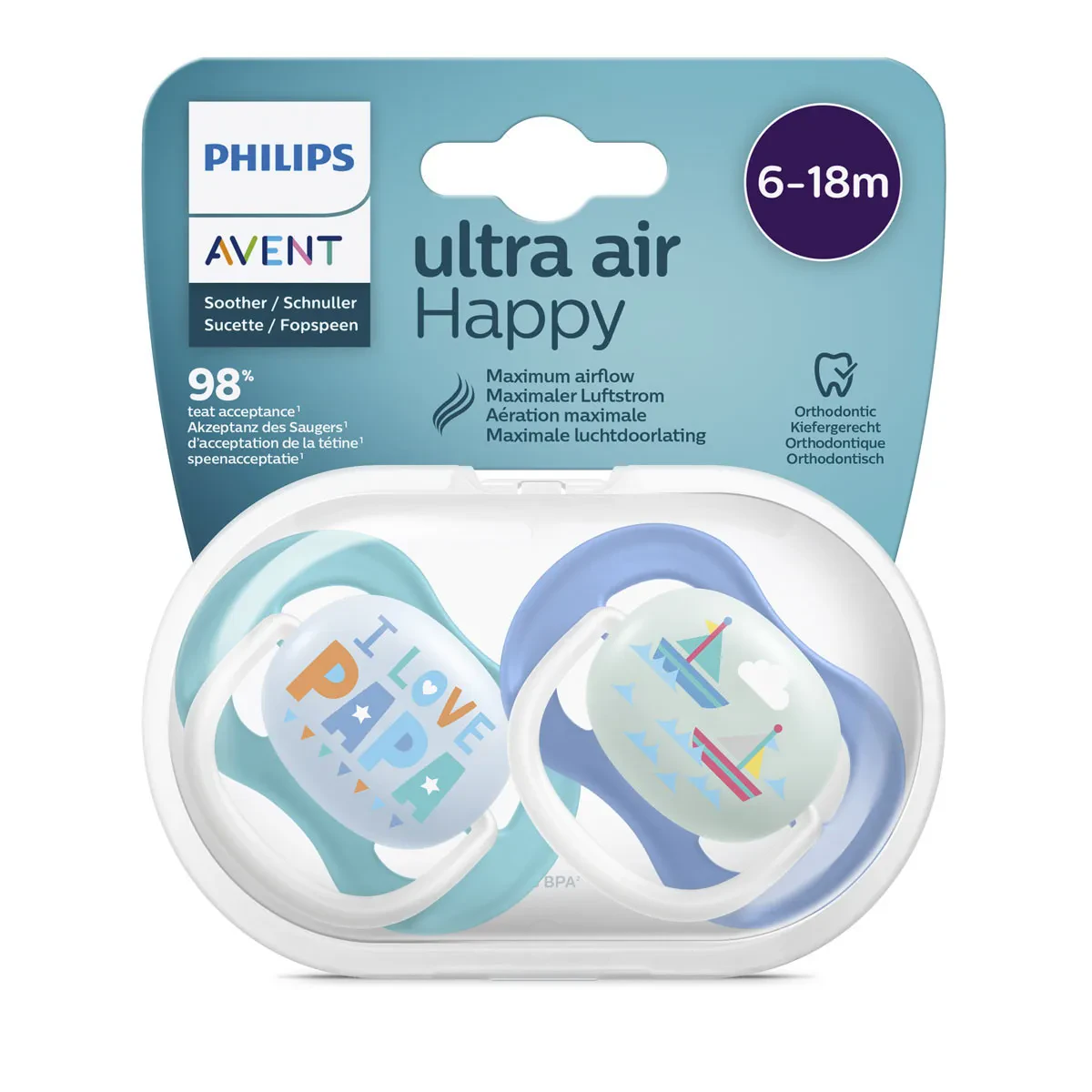 Avent Philips Sucette Ultra Air Happy Garçon 6-18 Mois