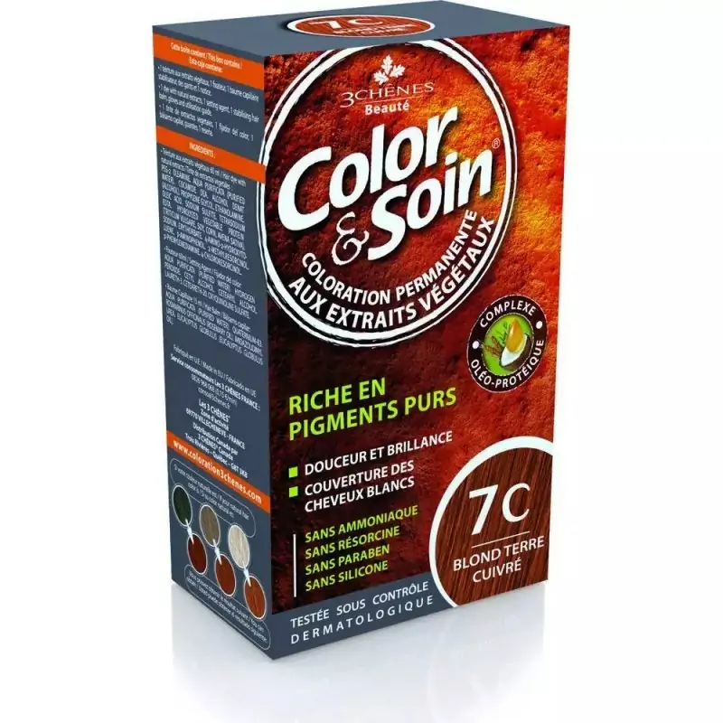 3 Chênes Color et Soin Kit Coloration Permanente Blond Terre Cuivré 7C