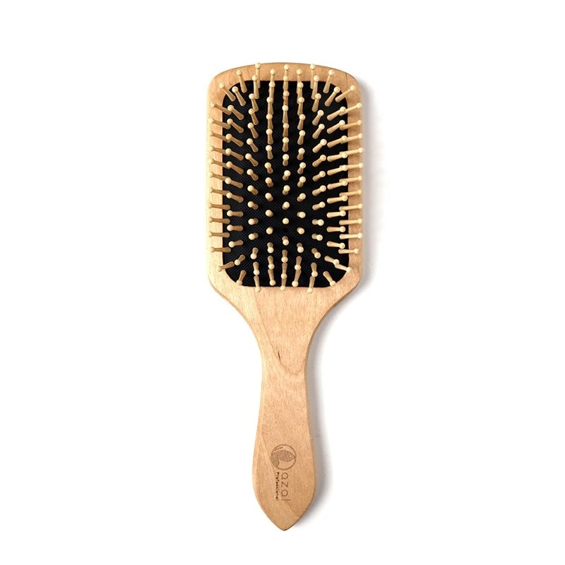 Azal Brosse Cheveux en Bois Carré Grand Modèle Noir