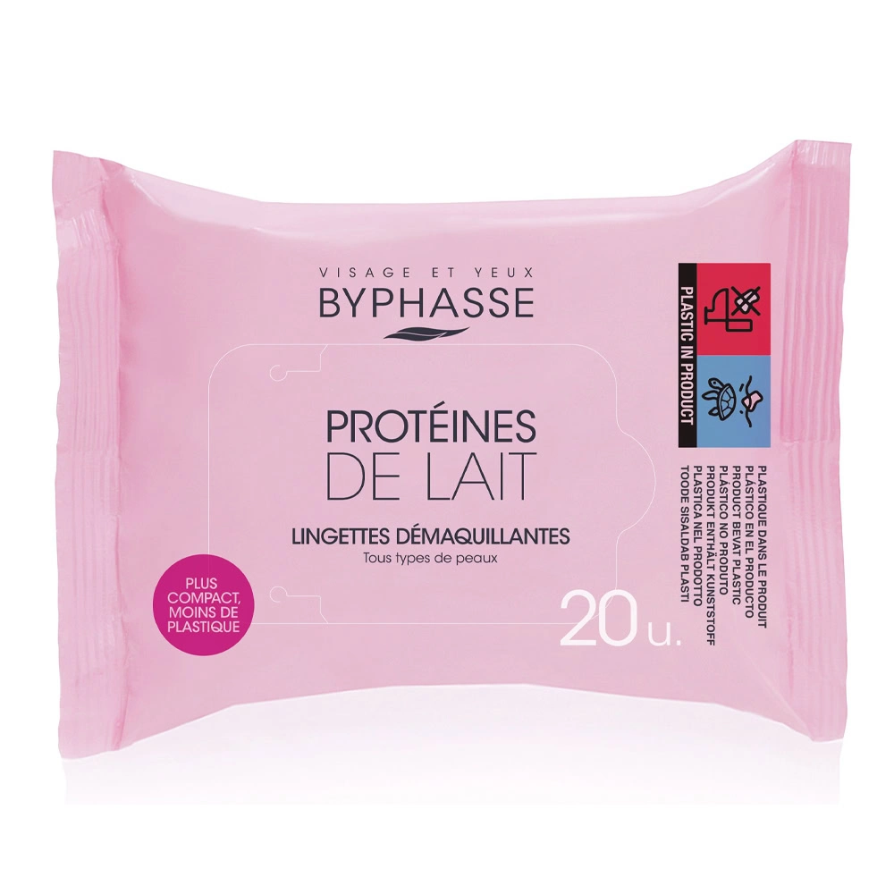 BYPHASSE Lingettes Demaquillantes Proteines de Lait tous Types de Peaux 20u